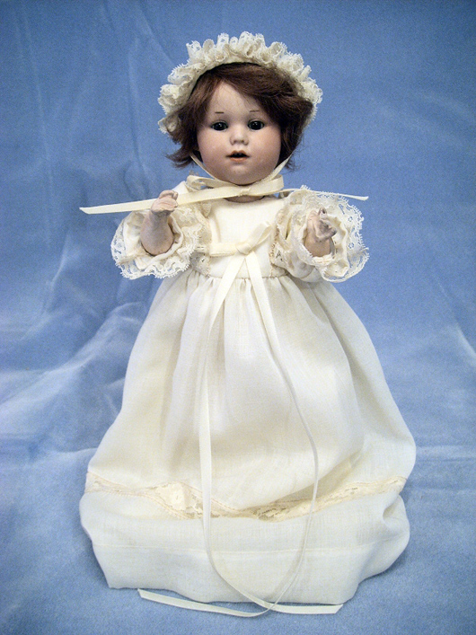 Ten-inch Armand Marseille doll with composition body, bisque head and sleep eyes. Image courtesy of Browne Auction Specialists.